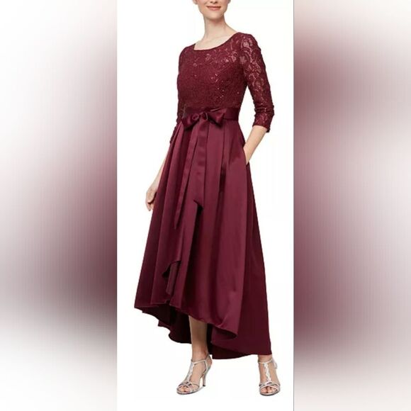 Alex Evenings Sequin Lace Gown with 3/4 Sleeves NWOT size 12 Burgundy - Picture 1 of 6